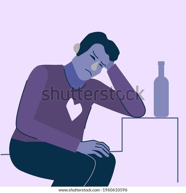 Depressed Man Drinking Alcohol Broken Heart Stock Vector (Royalty Free ...