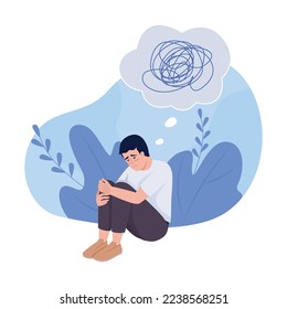 Depressed man flat concept vector illustration. Male sadness. Emotional frustration. Editable 2D cartoon character on white for web design. Burnout creative idea for website, mobile, presentation