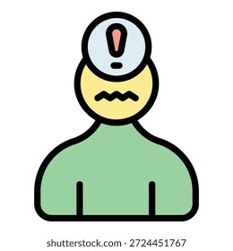 Vector de contorno de icono de hombre deprimido. Ataque de pánico. Trastorno mental de color plano