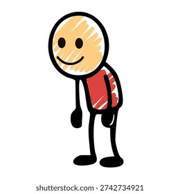 Depressed Man Looking Down Feeling Lonely Wearing Red Shirt Scribble Texture Shirt
