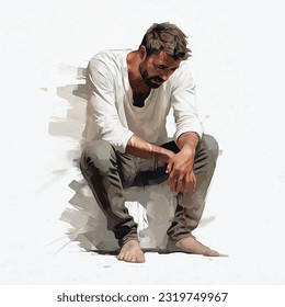 depressed man, nothing is easy, Watercolor, Portrait