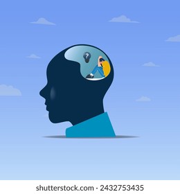 Depressed man over thinking and no idea design vector illustration