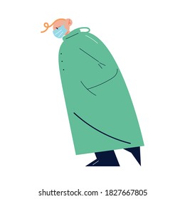 Depressed man in protective mask walking and feeling ill