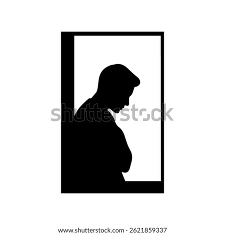 Depressed man silhouette window vector flat illustration design.