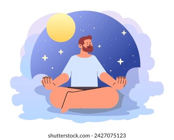 depressed man sitting lotus pose sad guy suffering from psychological diseases anxiety mental health awareness month concept