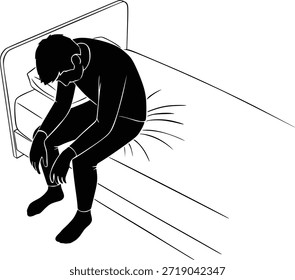 Depressive Mann sitzen auf Bett Silhouette Illustration