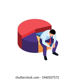 Depressed man sitting on colorful graph financial crisis concept isometric vector illustration