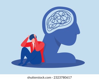  Depressed ,man sitting on floor and stress disorder Mental health Depression, bipolar disorder confusion concept Vector illustration