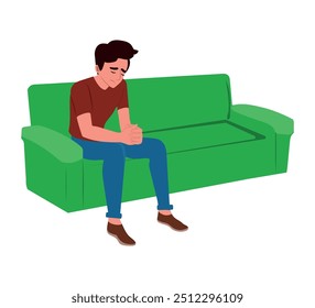 homem deprimido sentado no sofá, depressão. ilustração vetorial.