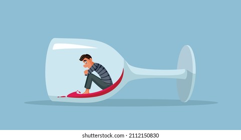 
Depressed Man Suffering from Alcoholism Vector Conceptual Illustration. Unhappy alcohol addict suffering from withdrawal syndrome feeling depressed
