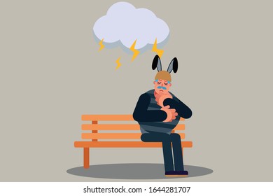 A depressed man using a rabbit costume, sad character Easter day theme. Simple vector illustration, this illustration can use as a sticker also. 