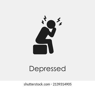 Depressed man vector icon. Editable stroke. Symbol in Line Art Style for Design, Presentation, Website or Apps Elements, Logo. Pixel vector graphics - Vector