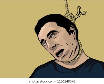 depressed men hang themselves because of the workload illustration