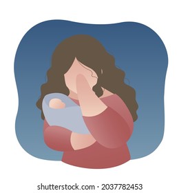 Madre llorando deprimida con un personaje vectorial plano.