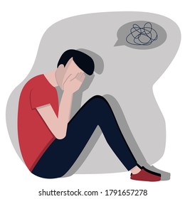 Depressed mood. An oppressed person. Stressful situation. Depressive person. Concept art depression. Flat illustration. Vector image.