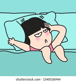 Depressed Moody Woman Lying On A Pillow In Bed Concept Card Character illustration