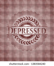Depressed red badge with geometric pattern background. Seamless.