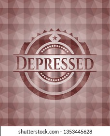 Depressed red emblem with geometric background. Seamless.