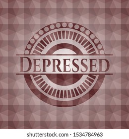 Depressed red seamless emblem with geometric pattern background.