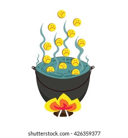 Depressed and sad emoticon. Sad emoticons in hell. Poster, banner or background for Halloween