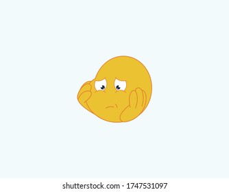 Depressed and sad emoticon with hands on face.vector illustration