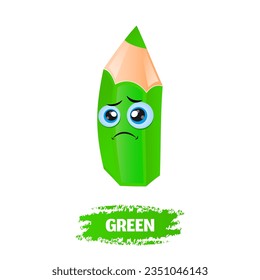 Depressed Sad Green Office Pencil Character. Vector Cartoon Illustration