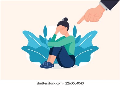 Depressed sad lonely woman in anxiety, sorrow vector cartoon illustration. Loneliness concept of depression with stressed girl sitting and holding her knees need psychotherapy help,