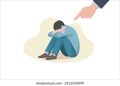 Depressed sad lonely young man in anxiety, Loneliness concept of depression with stressed young man sitting and holding her knees need psychotherapy help. vector illustration.