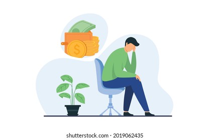 Depressed sad man. Sad casual and business people have no money. Financial problems, crisis, unemployment, poverty, bankruptcy vector illustration