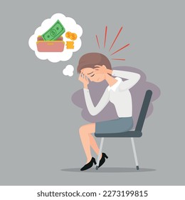 Depressive traurige Menschen denken über finanzielle Schwierigkeiten, Vektorgrafik