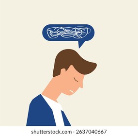 Depressed sad man thinking over problems. Loss, crisis, trouble concept.