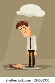 Depressed sad office worker character. Vector flat cartoon illustration