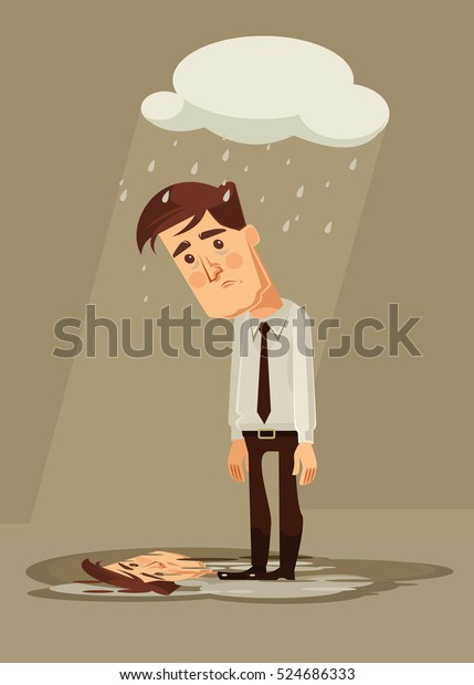 Depressed sad office worker character.\
Vector flat cartoon\
illustration