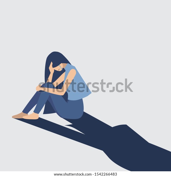 Depressed Sad Unhappy Young Woman Sit Stock Vector (Royalty Free ...