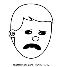 depressed and sad young face man vector illustration thin line image