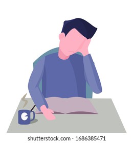 Depressed school students fill in answers for exam answers and sit at the class table. Do not know the answer. Vector illustration of isolated modern flat style on a white background