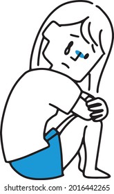A depressed and sitting woman