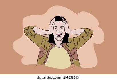 depressed   stressed facial expression flat illustration design  vector 