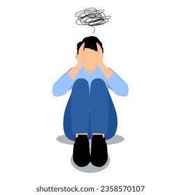 depressed, stressed man sitting with  complicated mind