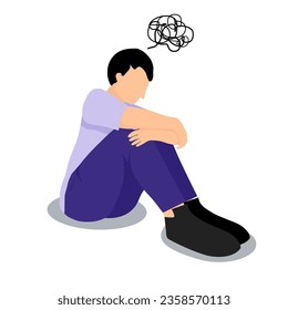 depressed, stressed man sitting with  complicated mind