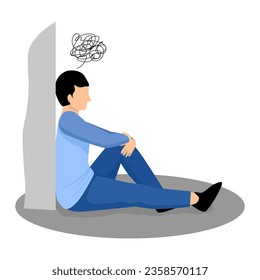 depressed, stressed man sitting with  complicated mind