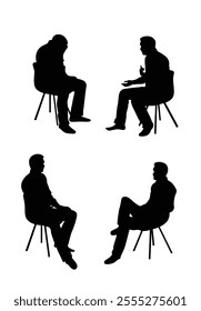 Depressed and Stressed Out Man Talking to a Psychologist Silhouette. Mental health issues and seeking doctor's assistance. Health care and medicine concept