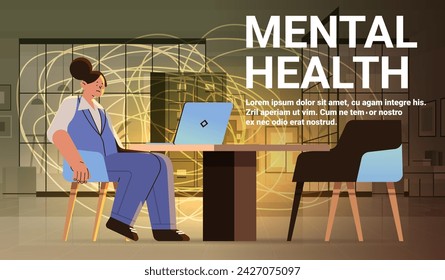 depressed student sitting at workplace sad girl suffering from psychological diseases anxiety mental health awareness month concept