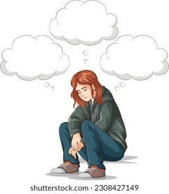 Depressed teenage with speech bubbles illustration