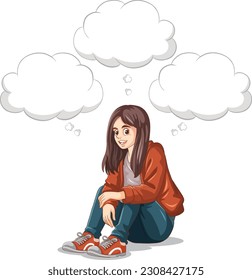 Depressed teenage with speech bubbles illustration