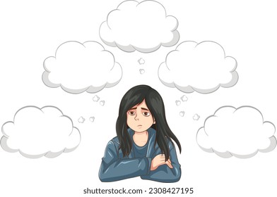 Depressed teenage with speech bubbles illustration