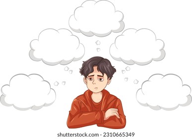 Depressed teenage with speech bubbles illustration