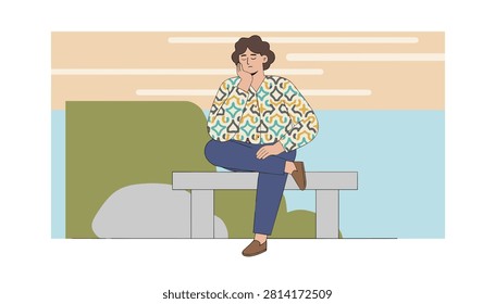 Depressed thoughtful man sitting alone on a park bench with his chin resting on his hand in a melancholic landscape.