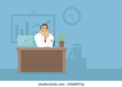 Depressed tired businessman in office. Sad and stressed out hard worker. Business concept.