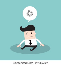 Depressed tired businessman. Sad and stressed out hard worker. Business concept. Vector illustration 